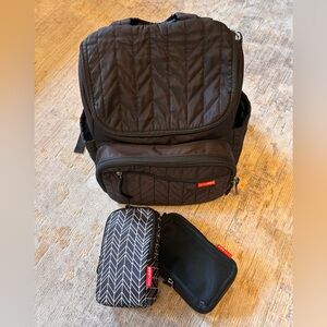 Skip Hop Black Quilted Backpack Diaper Bag with Matching Organizer Pouches